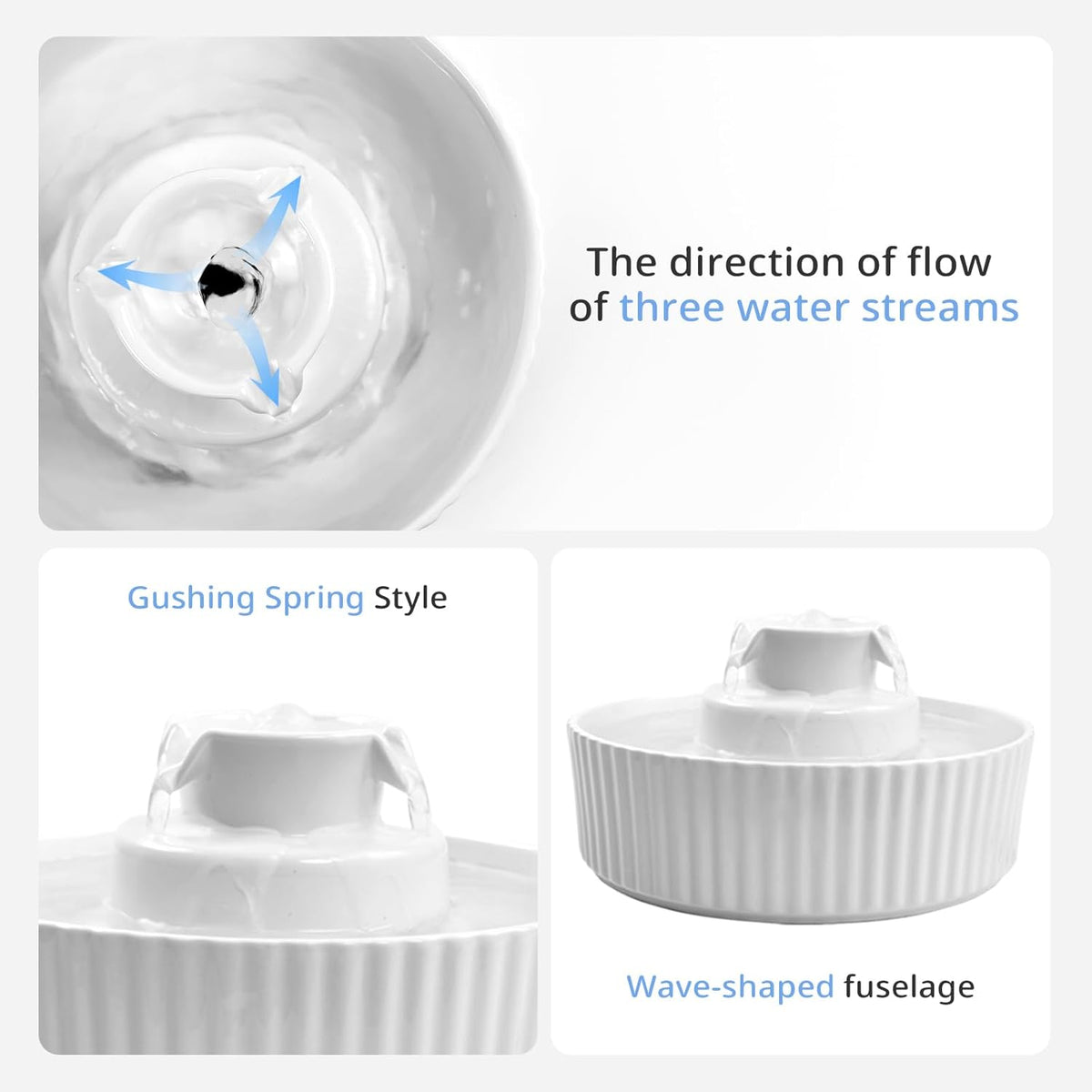 Ceramic Cat Water Fountain, 2.1L/71oz Cupcake Pet Water Fountain for Cats and Dogs, Automatic Pet Drinking Fountain,Double Filtration System, Easy to Clean, 360°Drinking Water (White)