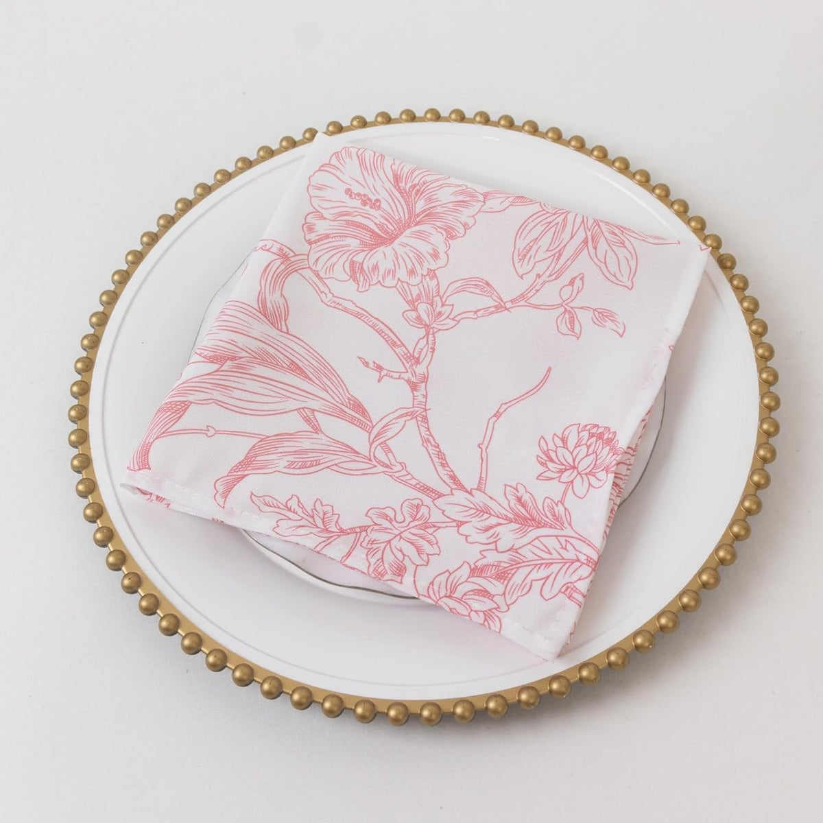 Efavormart Premium 5-Pack French Toile Cloth Napkins – 17"x17" Pink and White Reusable Polyester Table Napkins in Floral Design for Events & Dining