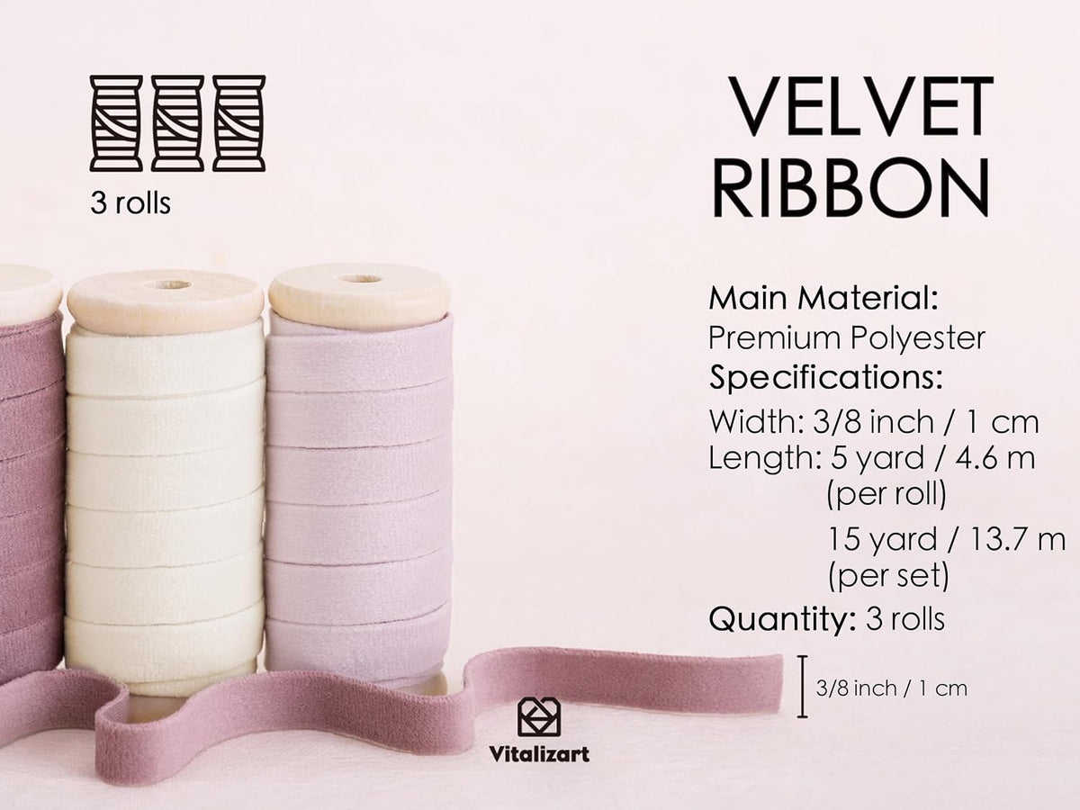 Pink Velvet Ribbon 3/8" x 15 Yds for Christmas Gift Wrapping