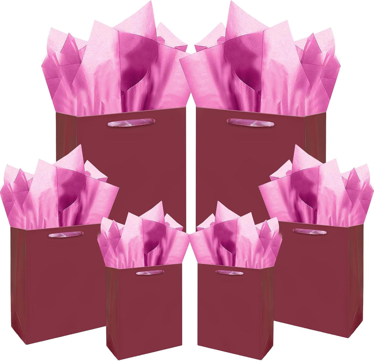 qiqee Peachy-Pink Gift Bags with Tissue Paper Mulit Assorted Sizes 10PCS Present Birthday Bags(2pcs Large 13", 4pcs Medium 9", 4pcs Small 6",Tissue Paper)