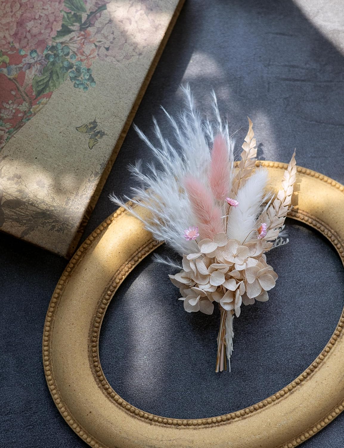 Miniature Dried Flower Bouquet (Pack of 6), Small Dried Pampas Grass, Small Dried Flowers for Crafts, Birthday Cake Bridesmaid Gift Box, Card Envelope Decoration. (Dusty Pink)