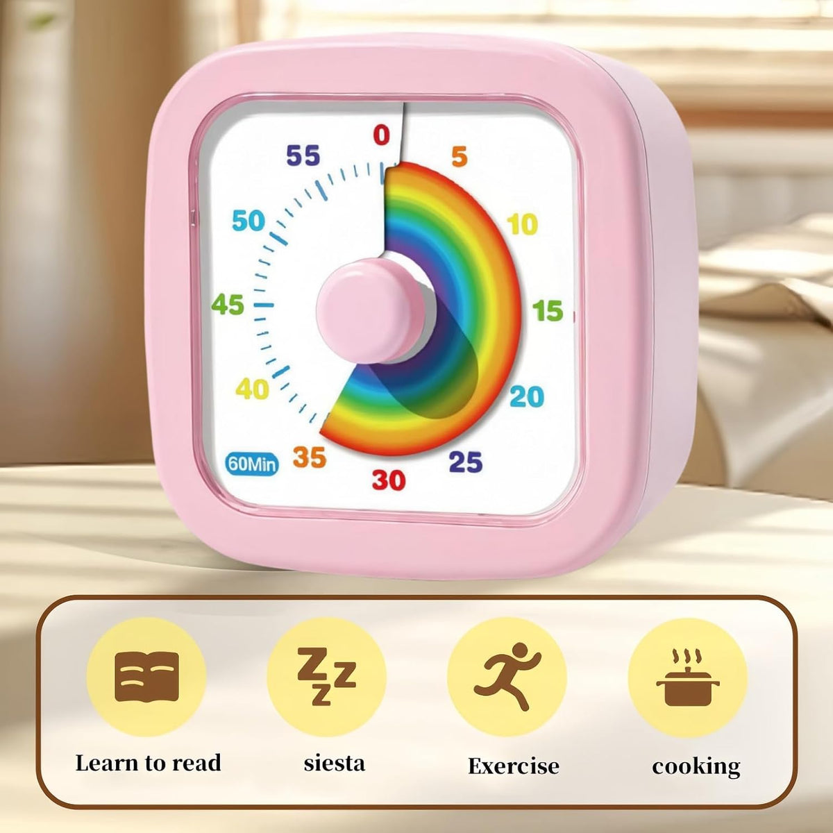 60-Minute Visual Timer, Countdown Timer for Kids and Adults, Kitchen timers for Cooking, Silent Classroom Timer for Home School Work (Pink)