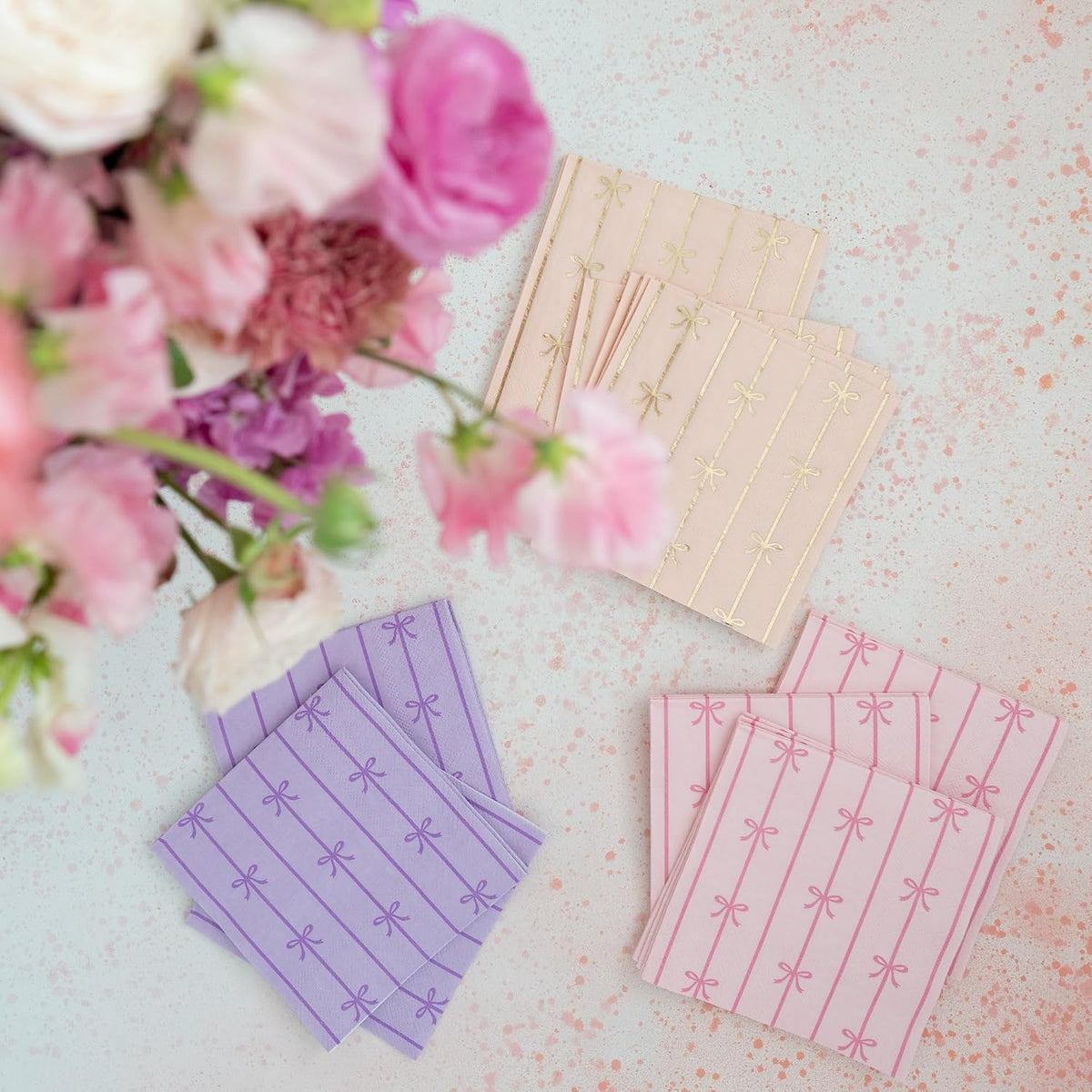 Light Peach Bow Cocktail Napkins, Pack of 20, 5"