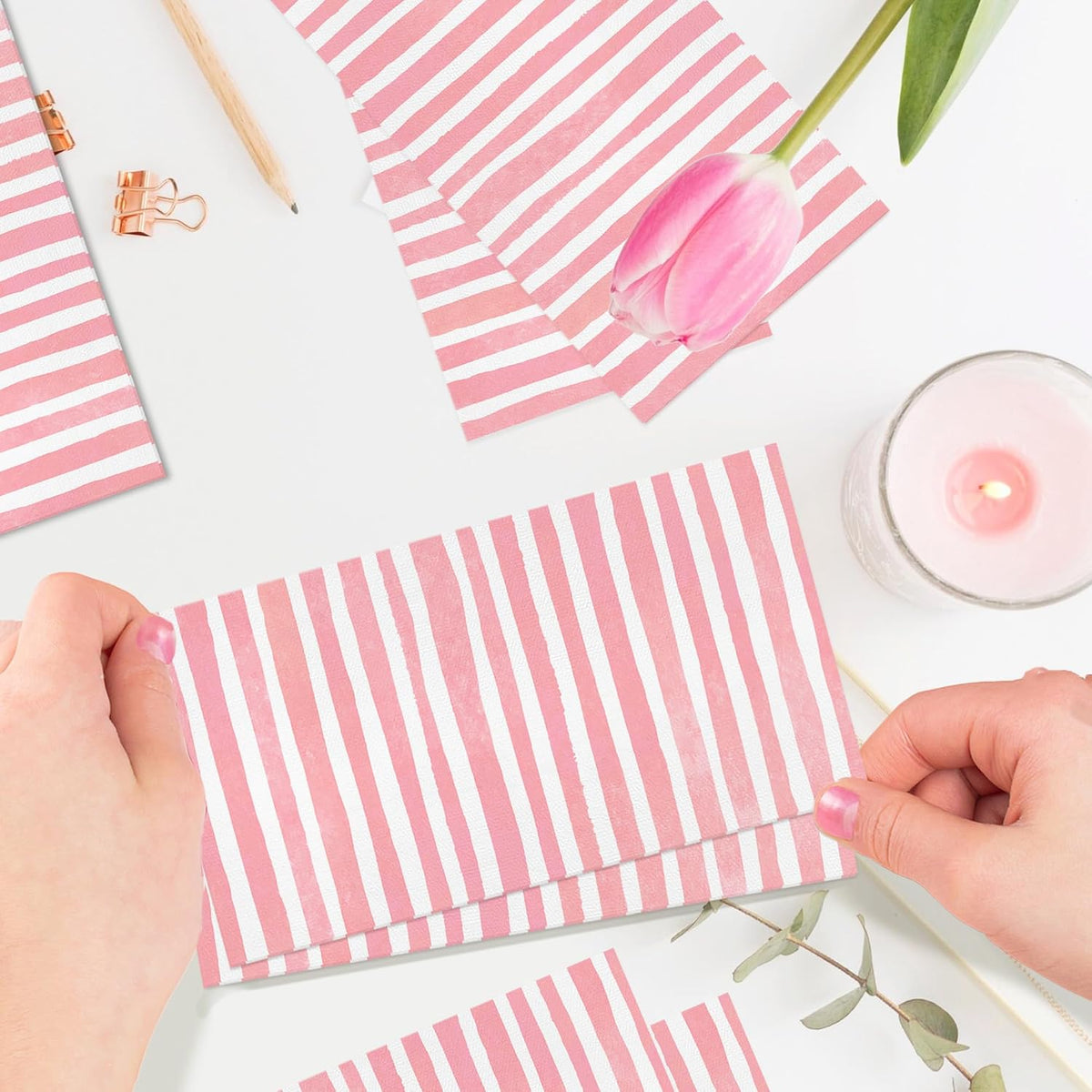 200PCS Pink and White Stripe Guest Napkins, 2 Ply Disposable Paper Pack, Striped Dinner Hand Napkin for Bathroom Powder Room Wedding Holiday Bridal & Baby Shower Decorative Towels, 4.5x8 Inch