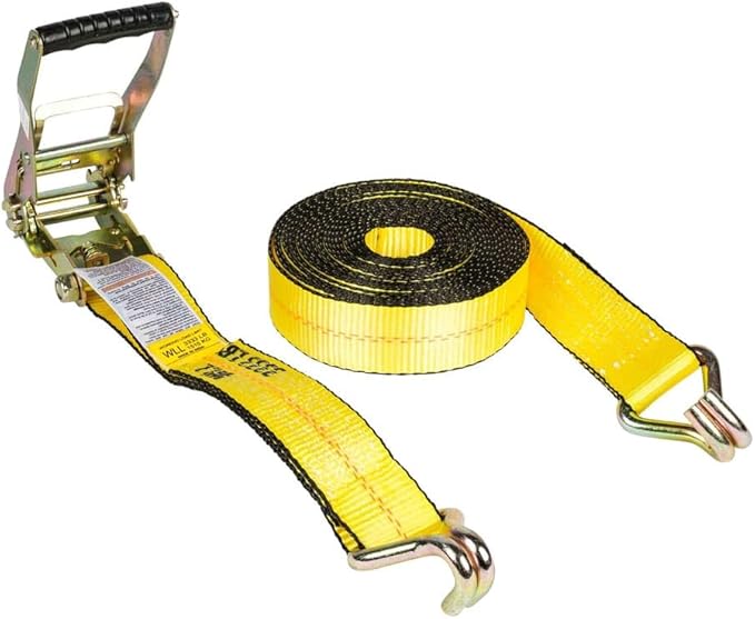 Mytee Products Ratchet Tie-Down Straps with Wire Hook, 2" x 30' Yellow Ratchet Strap | 10,000 Lbs Breaking Strength | Heavy Duty TieDown Ratchet Straps for Flatbed, Truck, Trailers Pickup (4 Pack)