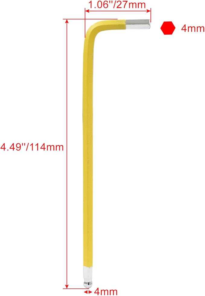 4mm Yellow Ball End Allen Wrench Set, 25 Angle Metric, S2 Alloy Steel