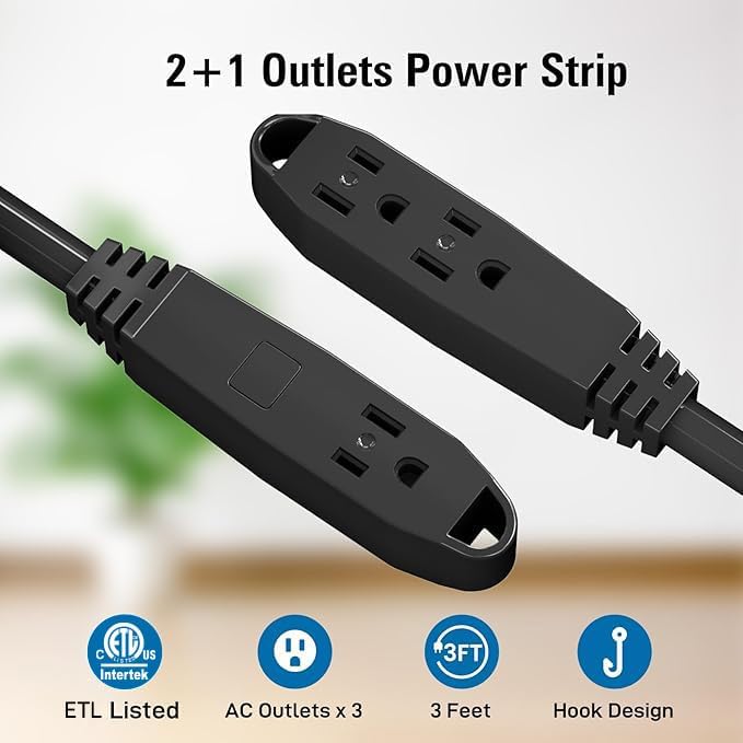 K KASONIC - 25-Feet 3 Outlet Extension Cord, UL Listed, 16/3 SJTW 3-Wire Grounded, 13 Amp 125 V 1625 Watts, Multi-Outlet Indoor/Outdoor Use, Black