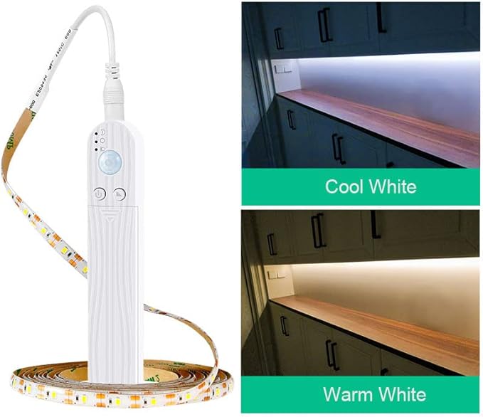 LED Under Cabinet LED Strip Motion Sensor,78.74inch,Indoor Battery Powered Bed Stairs Wardrobe Lamp Tape, Waterproof 5V LED Closet Smart Night Strip Light (2M, Cold White)