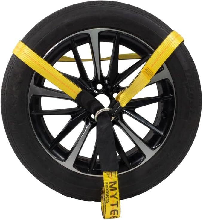 Mytee Products 2" x 12' Car Tie Down Ratchet Lasso Straps with Chain Anchor - 3,333 LBS WLL - Car Hauler Tire Straps for Trailers - Tie Down for UTV, Trucks, ATV