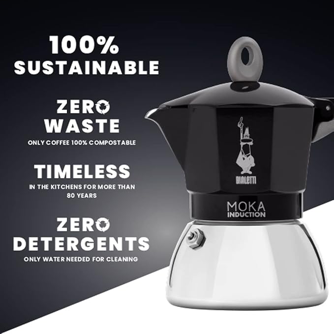 Bialetti - Moka Induction, Moka Pot, Suitable for all Types of Hobs, 2 Cups Espresso (2.8 Oz), 90 milliliters,Black