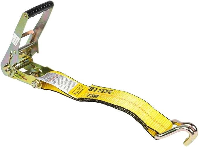 Mytee Products 2 Pack 2 Inch x 50 FT Heavy Duty Ratchet Straps with Double J Hooks | 10,000 lbs. Breaking Strength Yellow Tie Down Straps w/Wire Hooks for Industrial Use, Trailers, Truck & Cargo.