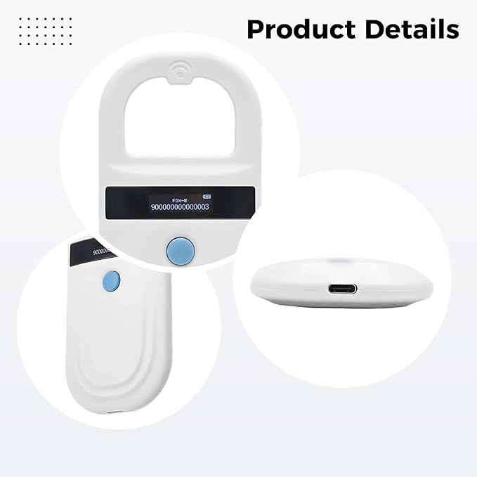 Pet Microchip Reader, Pet Microchip Scanner, 134.2Khz, Handheld Universal with OLED Display, Compatible with Emid Fdx-B (Iso11784/85), 0-5.9 in Reading Distance, for Pet Id Tracking