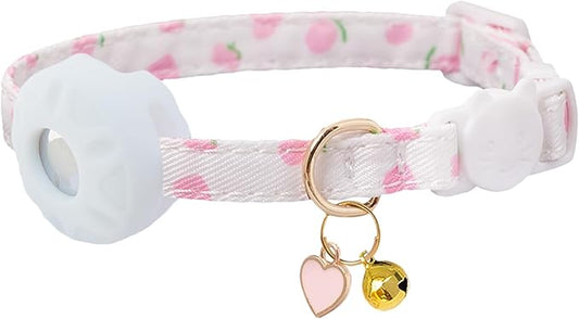 Breakaway Cat Collar with Airtag Holder,Kitten Collar with Apple Air Tag Holder and Bell for Girl Boy Cats, 0.4 Inches in Width and Lightweight. (White Heart)