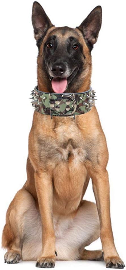 Serijoars Spiked Studded Dog Collar, PU Leather Dog Collar, Adjustable Pet Collars for Medium or Large Breed Pet (XL, Black5)