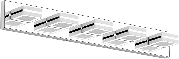 Ralbay 5 Light Modern LED Vanity Light Chrome Bathroom Light Fixtures Acrylic Up and Down Bathroom Wall Mounted Lighting Over Mirror