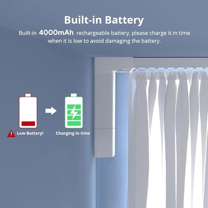 Control4 Native Smart Motorized Curtain Track Kit, 4000mAh Battery Automatic Curtain Opener, Pre-assembled Electric Rail for S-Fold Ripple Fold, Remote Support (2 meters (78.7 inches))