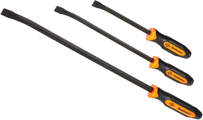 Mayhew Tools 14071OR Dominator Pro 3-Piece Pry Bar Set, 12", 17" & 25" Curved Pry Bars, Orange