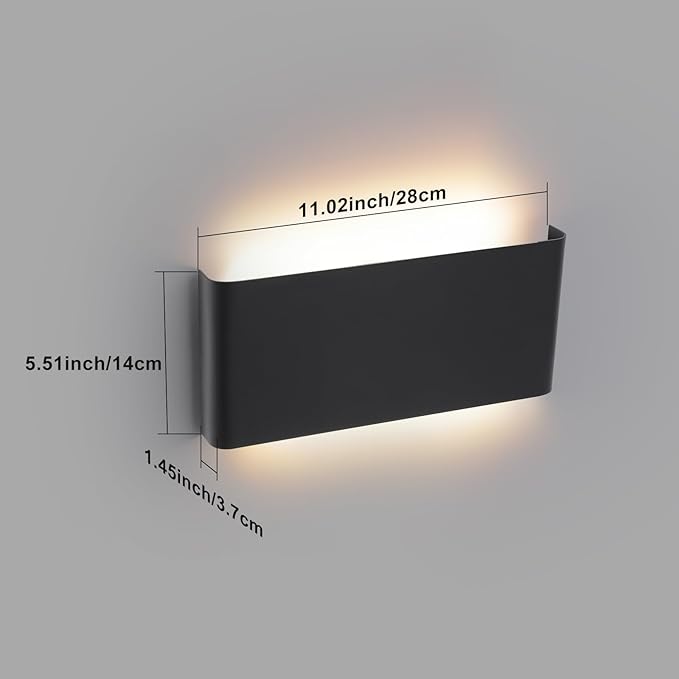 11"Modern LED vanity light,15W Dimmable 5 CCT (3000K-6500K) Adjustable Wall Lamp,Up and Down Wall Lighting,Indoor Wall Sconce for Bedroom,Staircase,Hallway,Dressing Table, 2 Pack（Black）