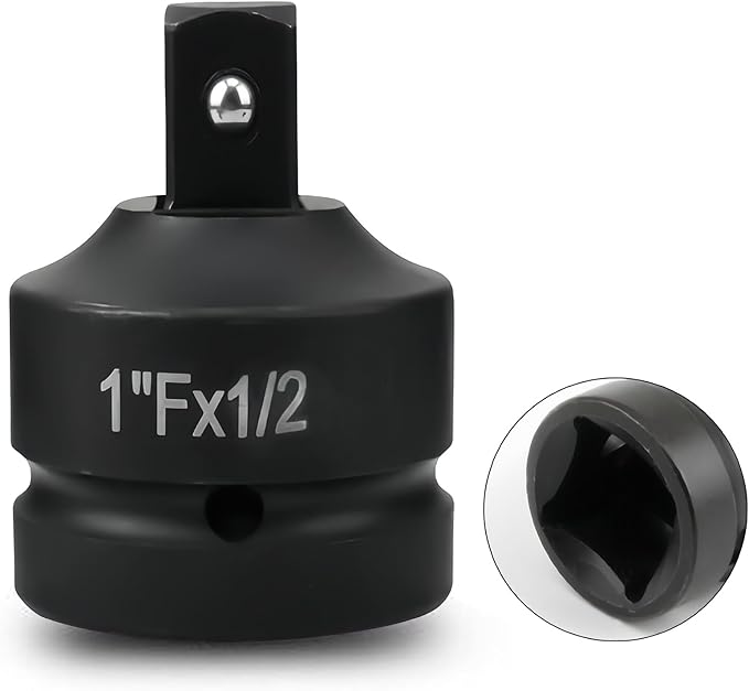 1" Drive (Female) x 1/2" (Male) Impact Socket Reducer, CR-MO Steel, Compatible with Air Impact Wrenches, Breaker Bars, Ratchets