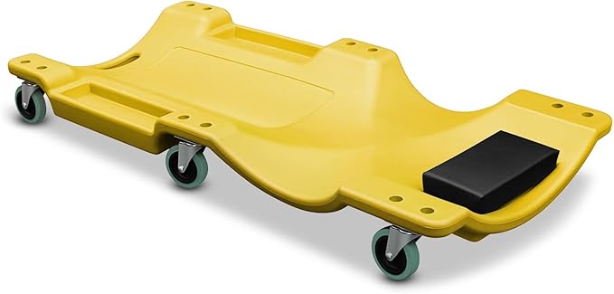 Auto Dynasty 40 Inches Mechanic Creeper, Automotive Garage Repair Low Profile Under Car Rolling Creeper with Padded Headrest, Plastic, Yellow