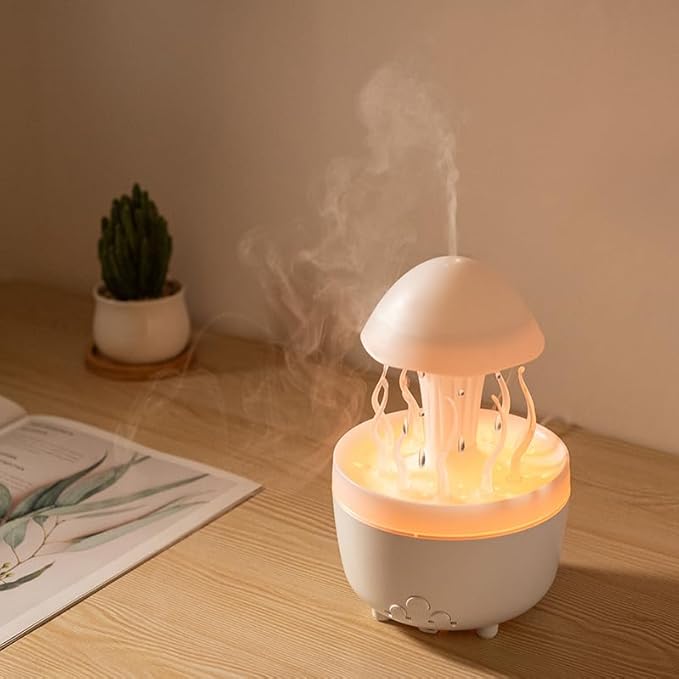 300ml Cute Diffuser Jellyfish Humidifier with 7 Changing Colors LED Lights, Rain Cloud Diffuser for Home Bedroom Office