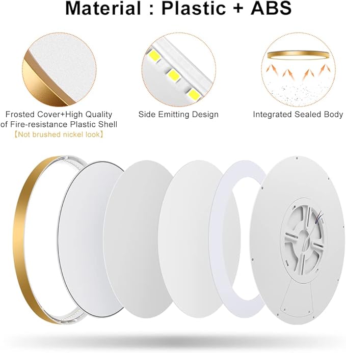 9 Inch Gold LED Flush Mount Ceiling Light, 5000K Daylight White Low Profile LED Ceiling Light, 18W 1800LM, Round Slim Flat Ceiling Lights Fixture for Closets Bedroom Hallway Stairwells Porch