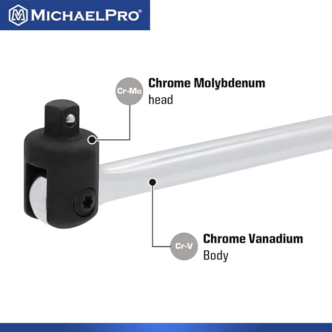 MichaelPro 3/8-Inch Drive x 18-Inch Extension Breaker Bar, Premium Cr-V Steel | MP007005 (3/8" Drive x 18-Inch)