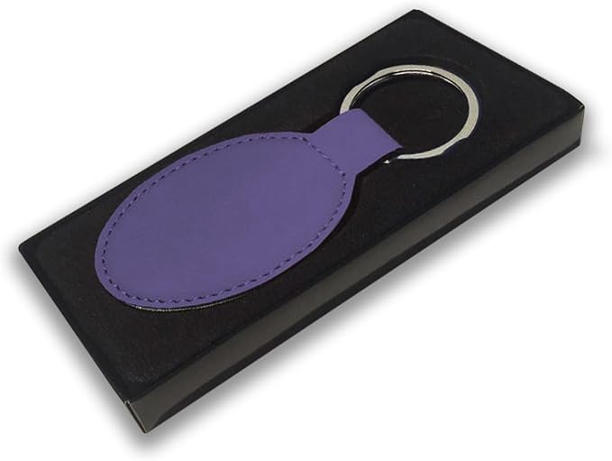LaserGram Oval Keychain, Palm Trees, Personalized Engraving Included (Dark Purple)