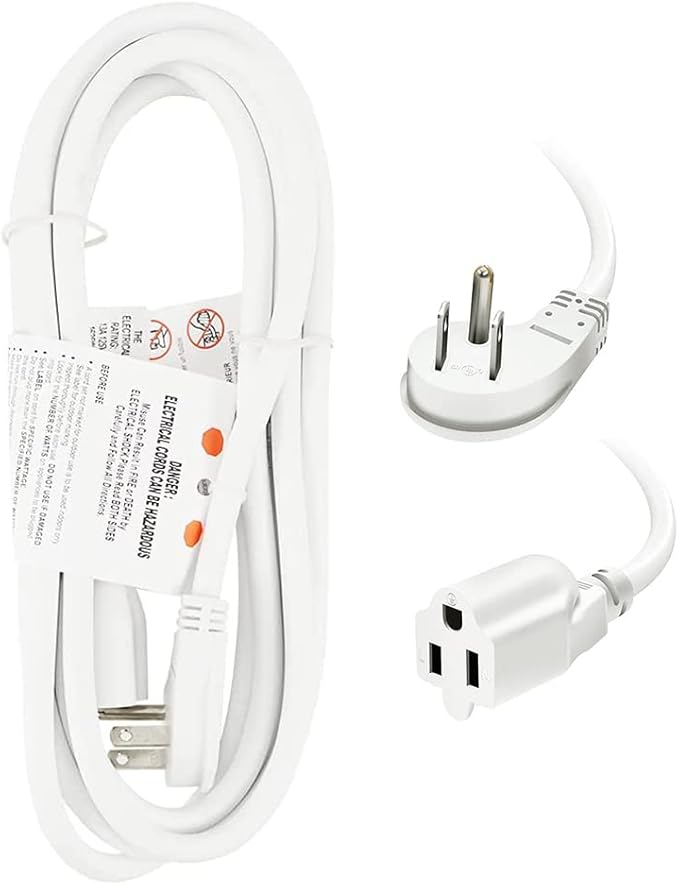 EP 10 Ft Flat Plug Extension Cord, 16 AWG 3 Prong Grounded White Low Profile Extension Cable for Indoor
