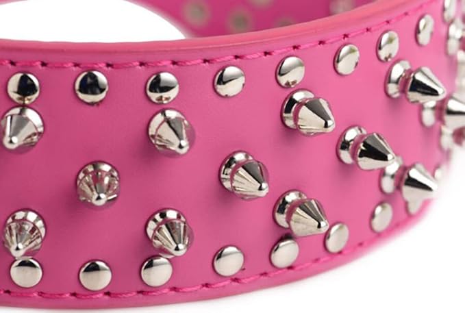 Serijoars Spiked Studded Dog Collar, PU Leather Dog Collar, Adjustable Pet Collars for Medium or Large Breed Pet (L, Leopard)