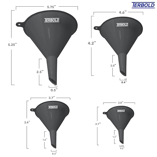 4pc Funnel Nesting Set in BPA Free Plastic for Kitchen Cooking, Car Oil, Home, or Lab Use (Gray)