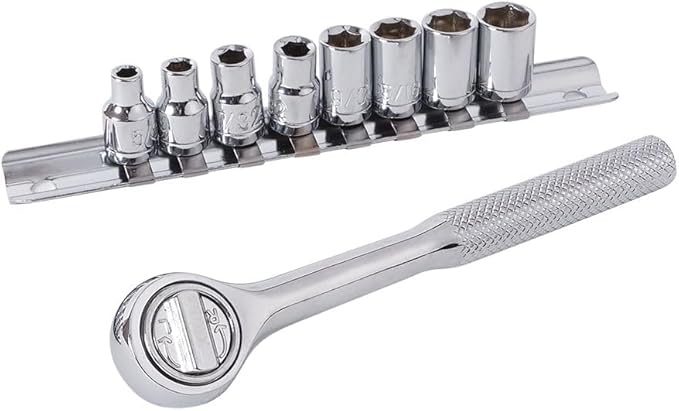 Amazon Basics 65 Piece Home Repair Tool Kit Set With Carrying Bag, Hand Tools, Socket Set, SAE and Metric, Silver, Black