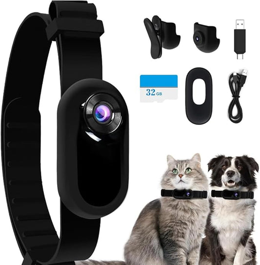 Cat/Dog Collar Camera with 32GB SD Card, HD 1080P Mini Body Action Camera for Outdoor, Birthday Gift