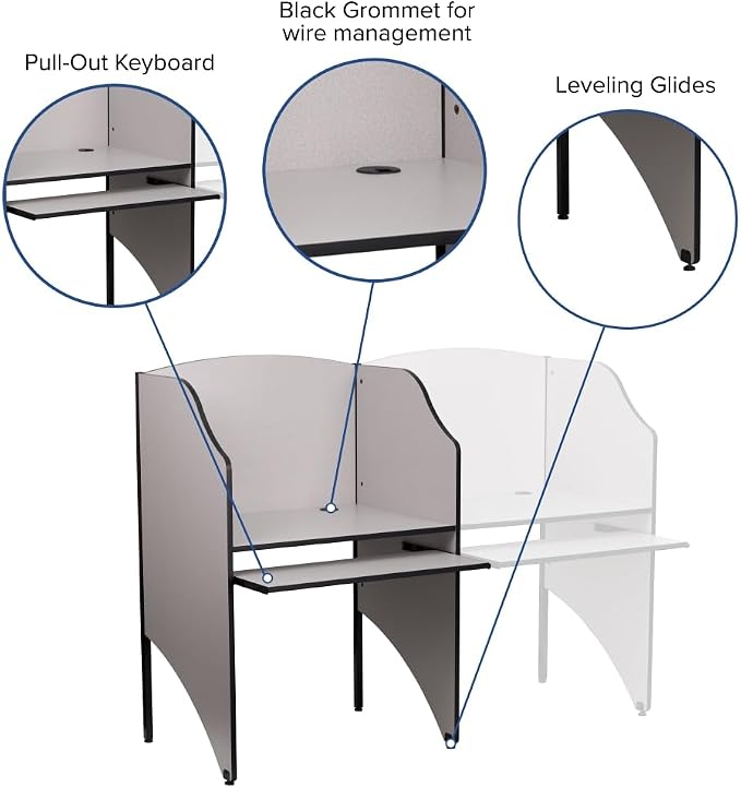 Flash Furniture Kevin Starter Student Study Carrel for Testing Centers and Classrooms, Starter Study Carrel Unit/Private Student Testing Desk, Gray