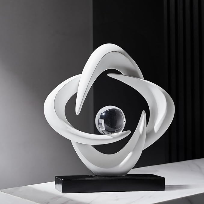 FJS Abstract Art Statues for Home Decor, White 4 Pointed Star Sculpture, 10.8" H Modern Coffee Table Bookshelf Decor Accents, Decorations for Living Room Dining Room Office Hotel (White)