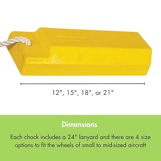 Checkers 21" Airplane Chocks, Aviation Wheel Chocks for Small to Mid-Sized Aircraft, One Tire Chock for Polished Hangar Floors with Rope Lanyard, Durable Lightweight Urethane, Yellow, AC3521-RP-S
