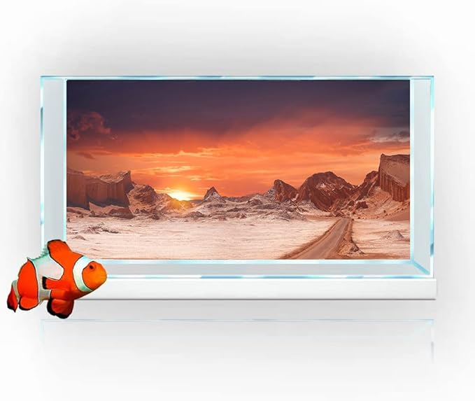 36X20IN Sun and Desert Moon Themed Reptile Habitat on Orange Durable Decorative Background, Terrarium Background with 10EVA Double-Sided Tape