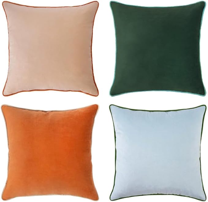 MONDAY MOOSE Decorative Throw Pillow Covers Cushion Cases, Set of 4 Soft Velvet Modern Double-Sided Designs, Mix and Match for Home Decor, Pillow Inserts Not Included (22x22 inch, Orange/Green)