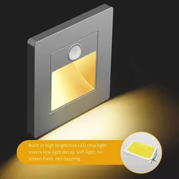 1 Pack LED Motion Sensor Night Light Infrared Human Body Induction Lamp, Recessed Stair Lights Indoor, Night for Hallway, Stairway, Bathroom, Bedroom, Kitchen