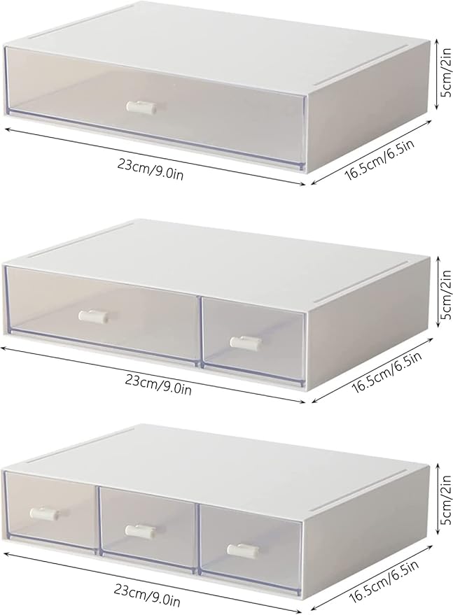 Desk Organizer-3 Tier Stackable Storage Drawers with 6 Compartments White Compact Desk Storage Drawers Great for Makeup Storage Bathroom Organization Accessories Etc (White)