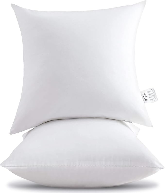 HITO 16x16 Pillow Inserts (Set of 2)- 100% Cotton Covering Down Alternative Throw Pillows White for Couch Bed Sofa
