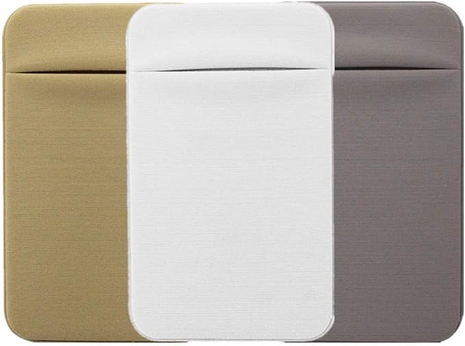 Slim Credit Card Holder for Back of Cell Phone, Stretchy Ultra Lycra 3M Self Adhesive Phone Pocket Stick On Wallet for ID Credit Card Pocket for iPhone Android Galaxy (Gold+White+Gray)