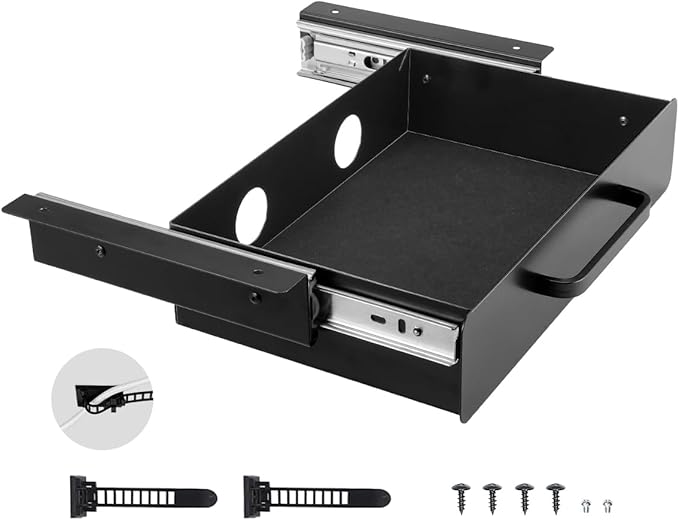 VEVOR Under Desk Drawer Slide Out, 13 inch Attachable Desk Drawer for Sit Stand Workstation, Hidden Under Counter Drawers for office Home, Black