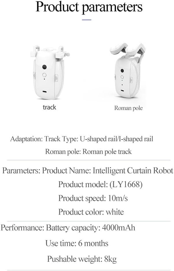 Automatic Smart Curtain Opener with Remote Control, Automatic Curtain Opener and Closer Smart Curtain Opener Electronic for Roman Rod/U/T Rails(2PC TU)