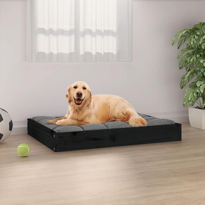 Minimalist Solid Pine Wood Dog Bed 28.1 x 21.3 x 3.5 Inches Raised Platform for Medium Dogs Durable Rustic Finish Easy Clean Joint Support