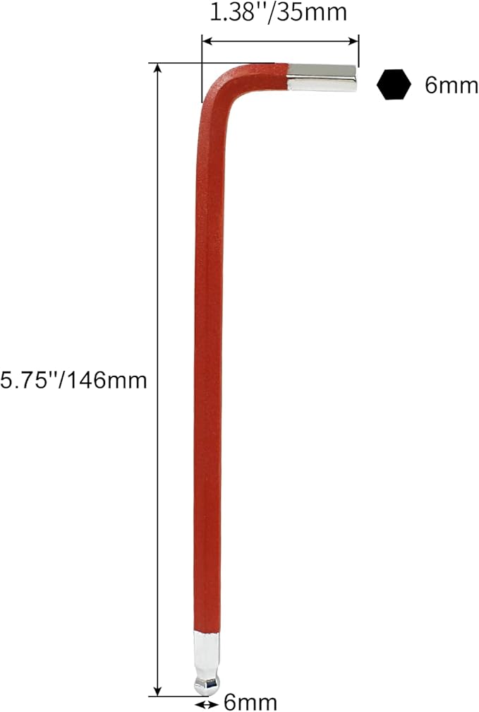 6mm Ball End Allen Wrench Set,25° Angle Metric Allen Wrenches Set,Red Hex Allen Wrench Pack of 4,Ball End L Key Wrench for Bicycle,Furniture,Equipment
