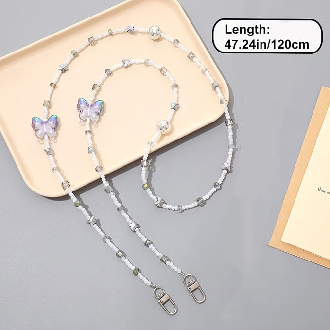 Phone Chain Crossbody Pearl Strap,Pearl Beaded Chain Shoulder Crossbody Lanyard with Phone Tether Patches Compatible with Most Phones Bag Purse(I)