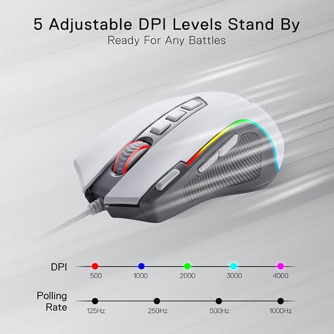 Redragon M612 Wired RGB Optical Gaming Mouse 8000 DPI Remapping Keys | Stable Lag-Free Connection, Redefine Keybinding Macro, Rapid-Fire Side Clicker, Vibing Backlight