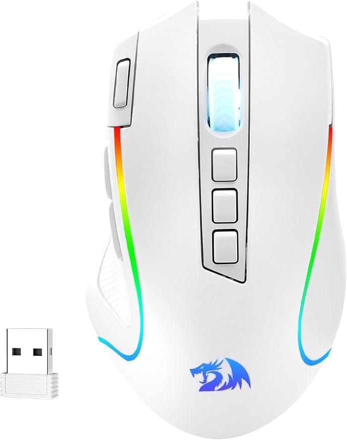 Redragon M612 Wireless RGB Optical Gaming Mouse 8000 DPI Remapping Keys | Cable-Free 0 Delay, Redefine Keybinding Macro, Vibing Backlight, Ergonomic Grip Body Comfort