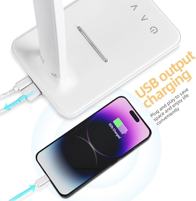 LED Desk Lamp for Home Office, USB Charging Port, Dimmable Table Lamp, Foldable Table lamp, Touch Control, 5 Lighting Modes, University Dormitory Eye Protection Learning Reading Lamp (White)